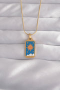 316L Çelik Gold Renk Mavi Mineli Güneş Model Tarot Kolye