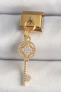 316L Çelik Gold Renk Sallantı Zirkon Taşlı Anahtar Model Nomination Charm