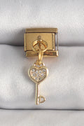 316L Çelik Gold Renk Sallantı Zirkon Taşlı Kalpli Anahtar Model Nomination Charm
