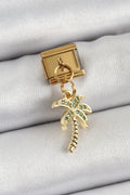 316L Çelik Sallantılı Zirkon Taşlı Palmiye Ağacı Model Gold Renk Nomination Charm