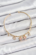 Pirinç Zirkon Taşlı Pembe Kalp Model Gold Renk Charm Bileklik