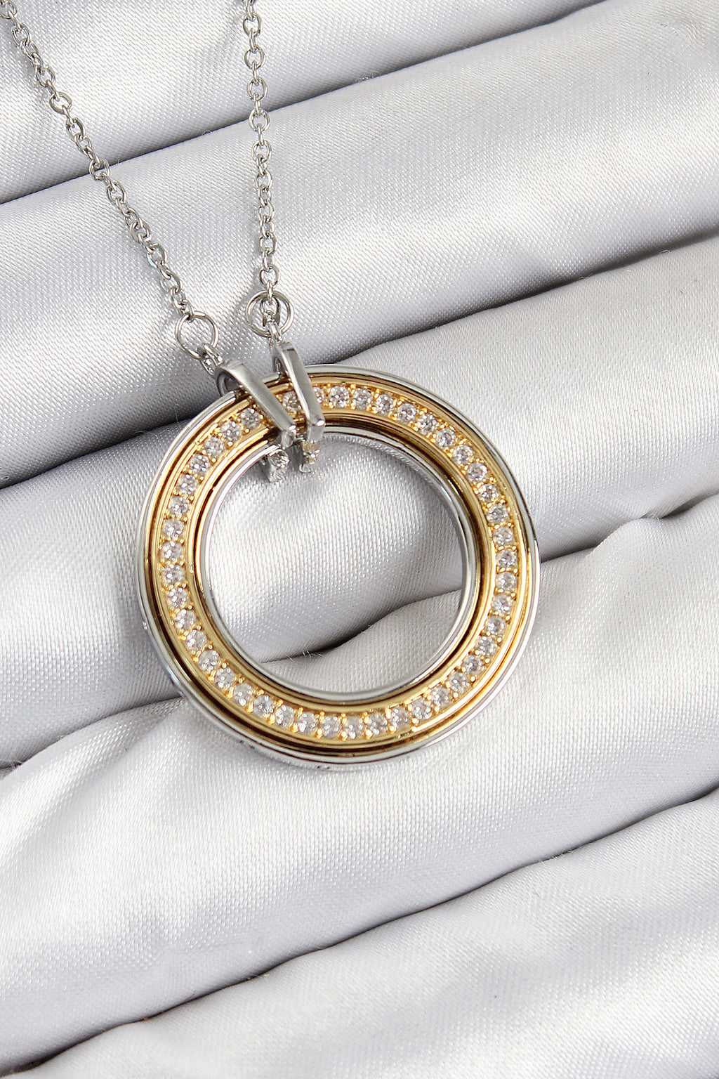 316L Çelik Zirkon Taşlı Dönen Daire Model Gold Ve Gümüş Renk Kadın Kolye