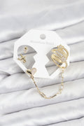 Kalp Yıldız Model Pirinç Gold Renk Zincir Bağlantılı Ear Cuff Küpe Seti
