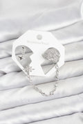 Kutup Yıldızı Model Pirinç Gümüş Renk Zincir Bağlantılı Ear Cuff Küpe Seti