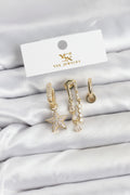 Pirinç Gold Renk Zirkon Taşlı Yıldız Vintage Model YSX Trio Küpe Seti