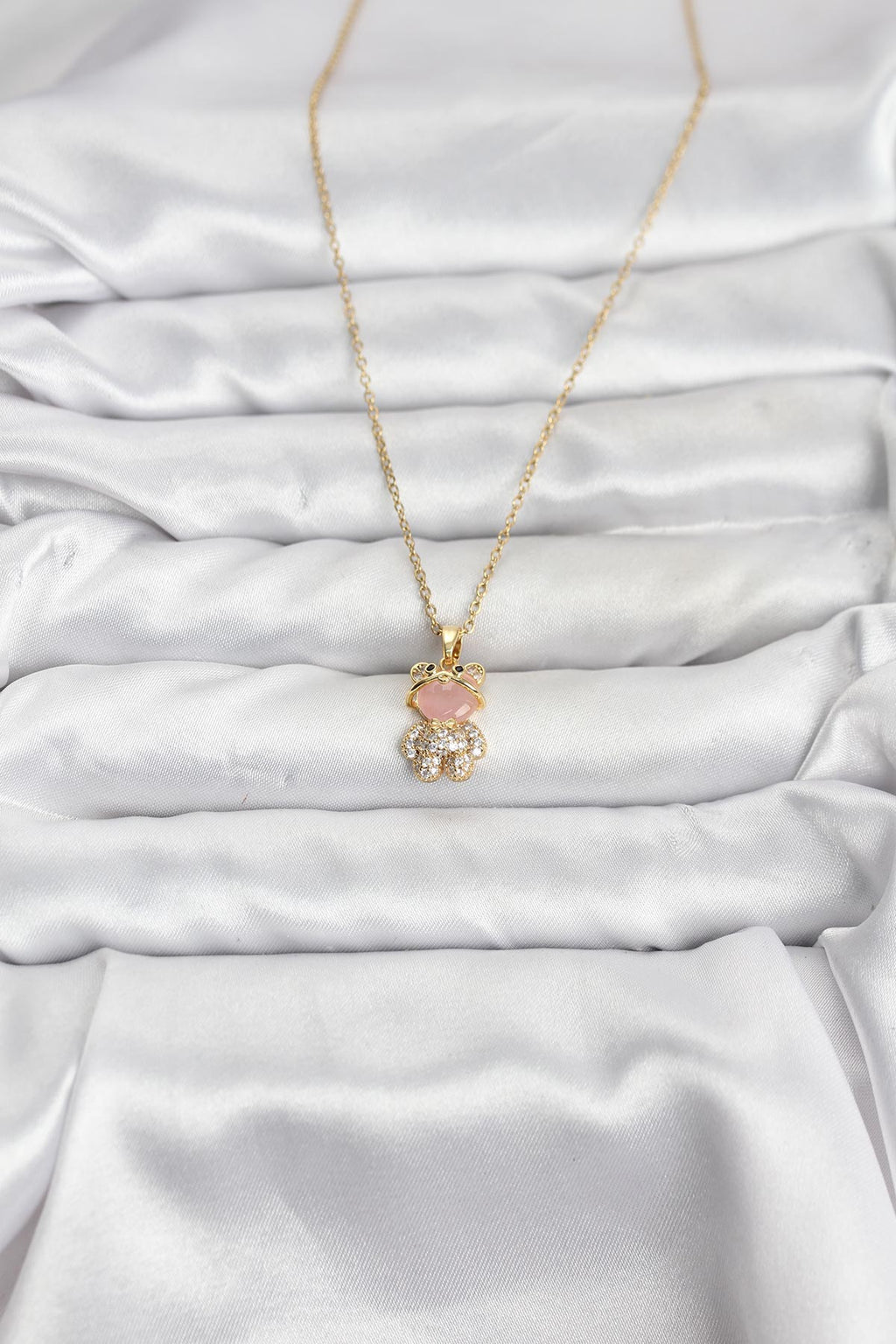 316L Çelik Zincir Gold Renk Teddy Bear Model Zirkon Taşlı Kadın Kolye