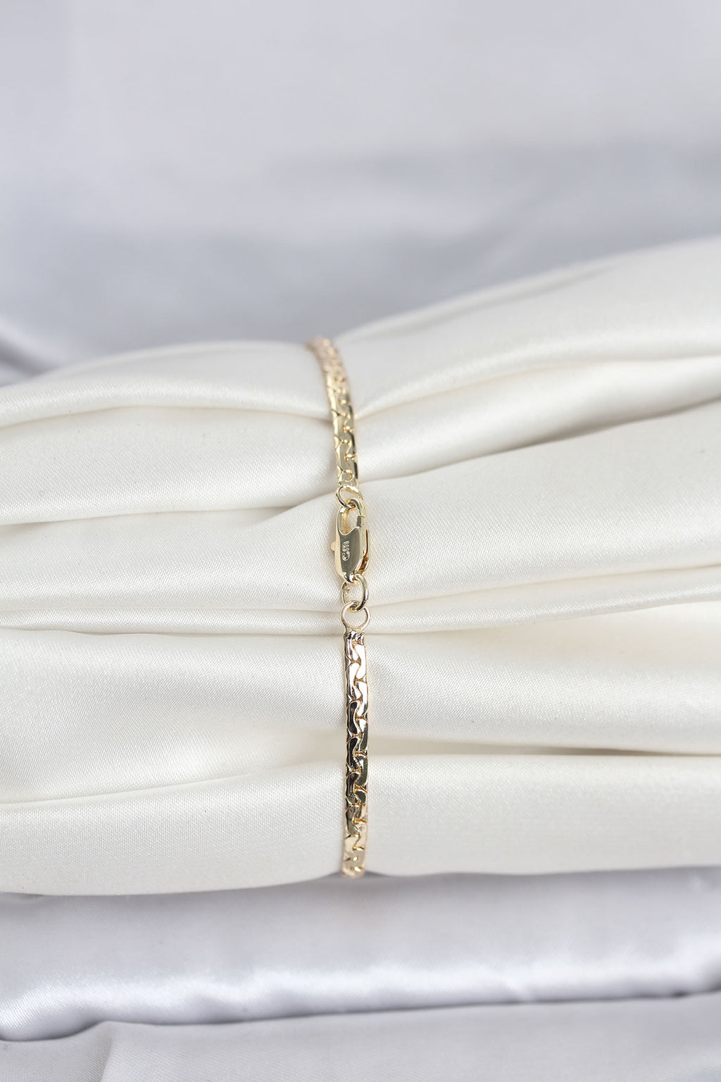 CM 14K Gold Renk Yassı Ezme Zincir Model Kadın Bileklik