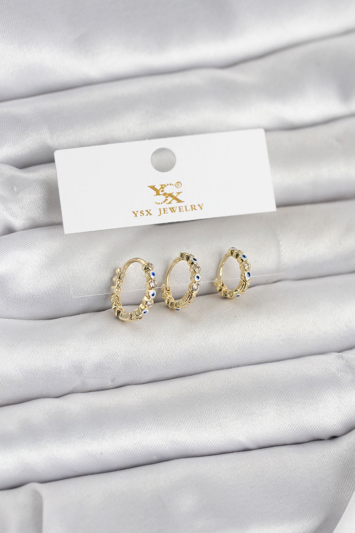 Pirinç Gold Renk Nazarlı Model 3'lü Kadın Küpe