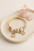Tedy Bear Model Gold Renk Pembe Charmlı Bileklik