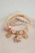 Balık Charmlı Pembe Renk Gold Bileklik